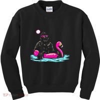 Bigfoot Pool Party Flamingo Funny Sasquatch Pink Float Kids Sweatshirt thumb 0