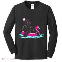 Bigfoot Pool Party Flamingo Funny Sasquatch Pink Float Kids Long Sleeve Shirt thumb 0