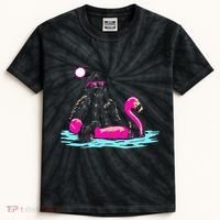 Bigfoot Pool Party Flamingo Funny Sasquatch Pink Float Kids Tie-Dye T-Shirt thumb 0