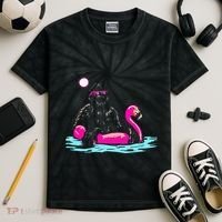 Bigfoot Pool Party Flamingo Funny Sasquatch Pink Float Kids Tie-Dye T-Shirt thumb 2