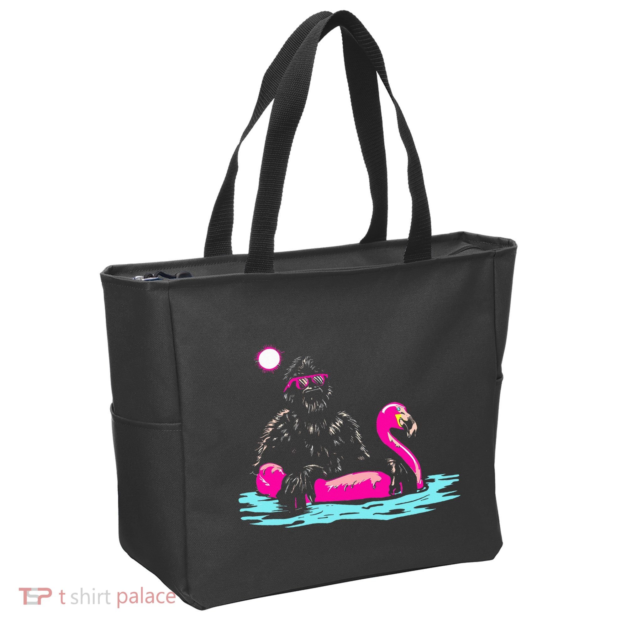 Bigfoot Pool Party Flamingo Funny Sasquatch Pink Float Tote Bag