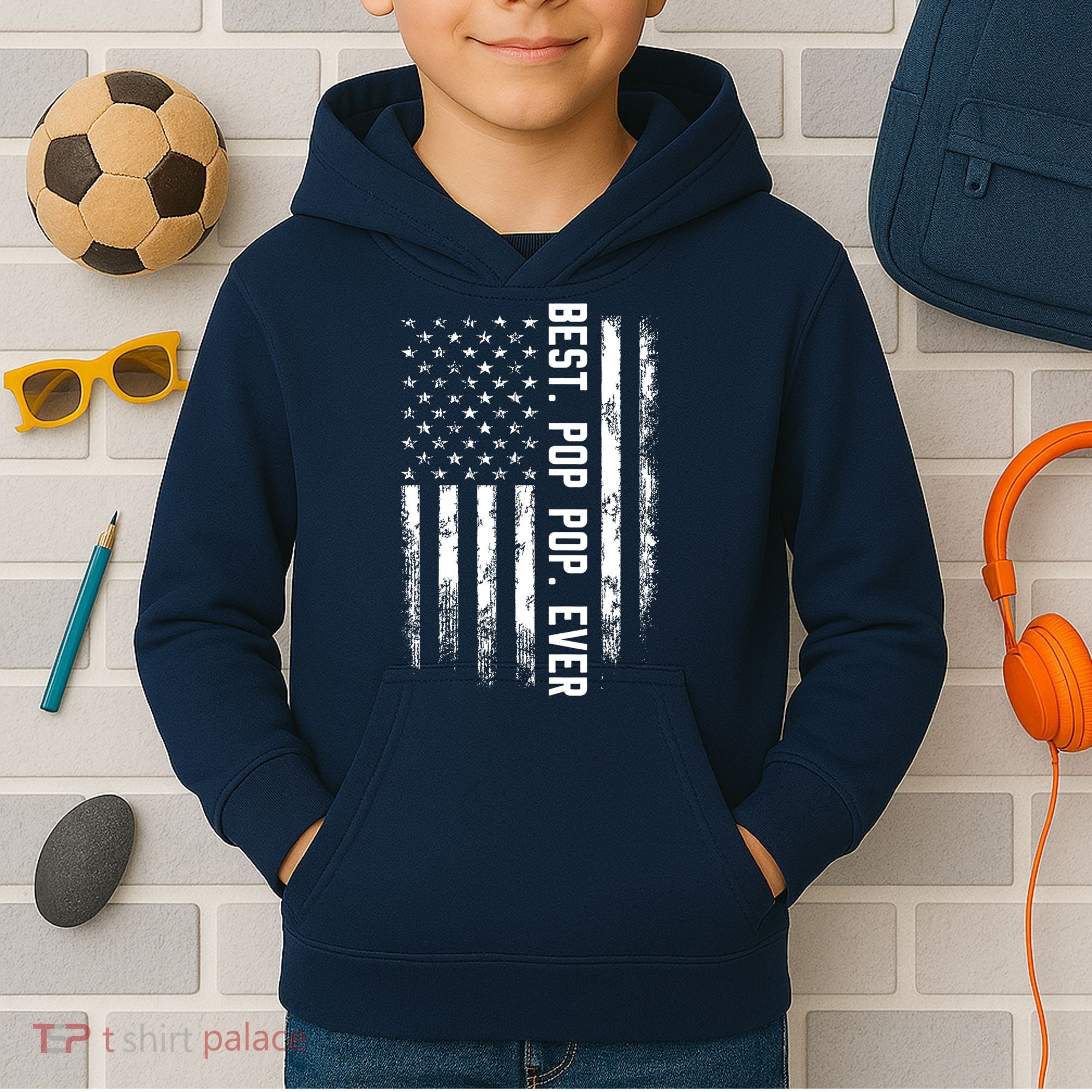 Best Pop Pop Ever American Flag Gift For Men Father's Day Kids Hoodie