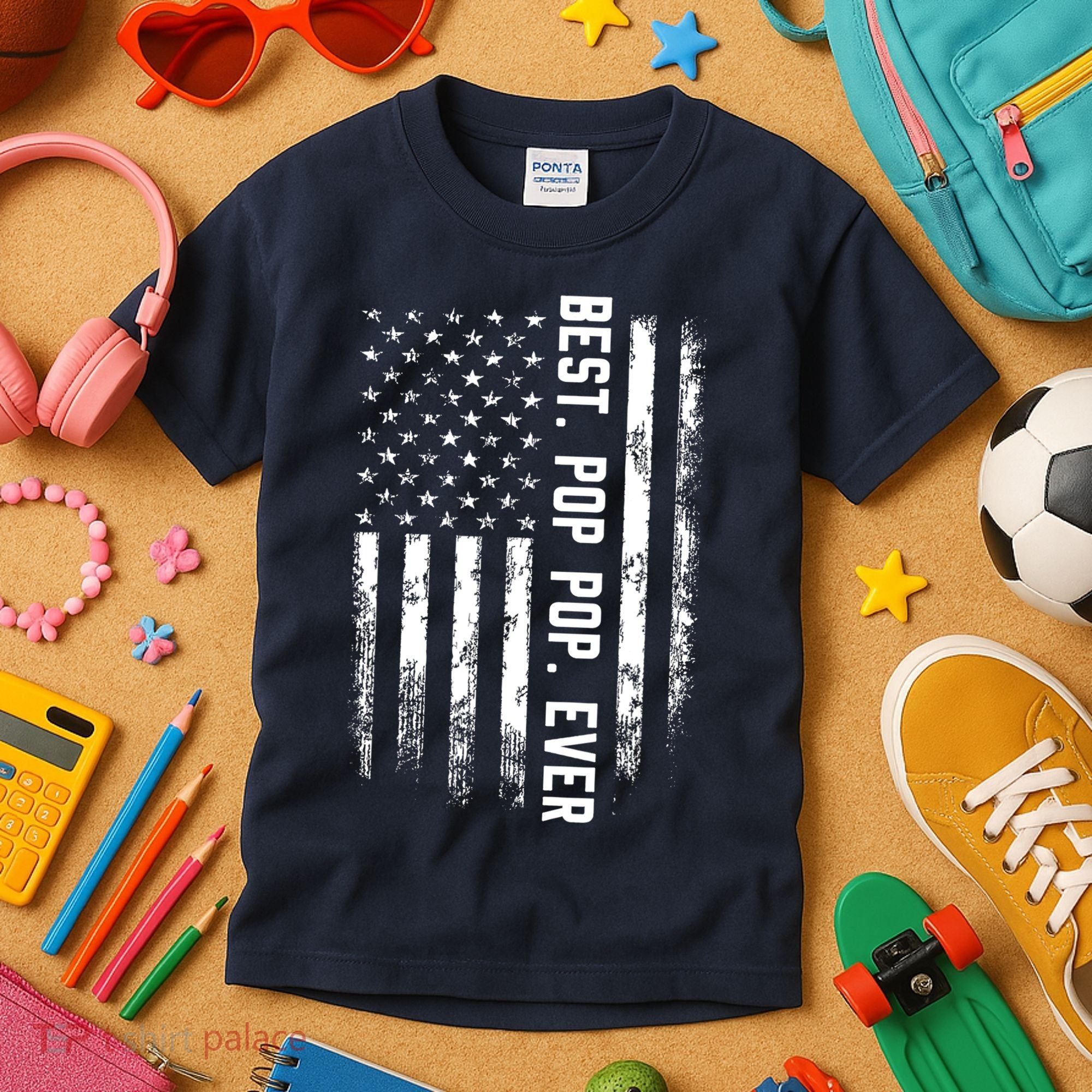 Best Pop Pop Ever American Flag Gift For Men Father's Day Kids T-Shirt