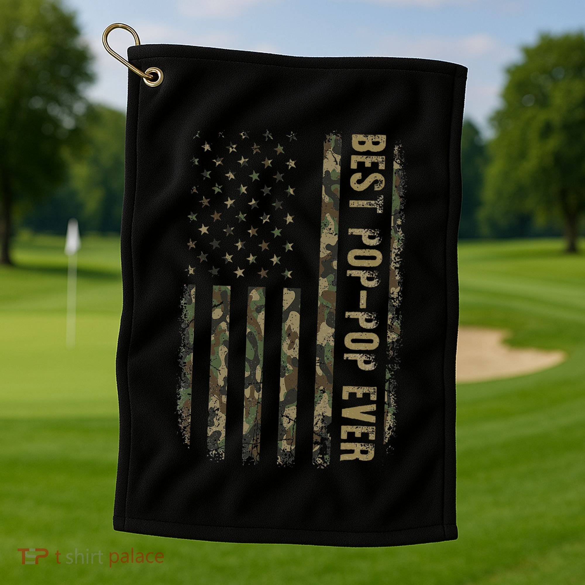Best Pop Pop Ever Camouflage American Flag FatherS Day Golf Towel