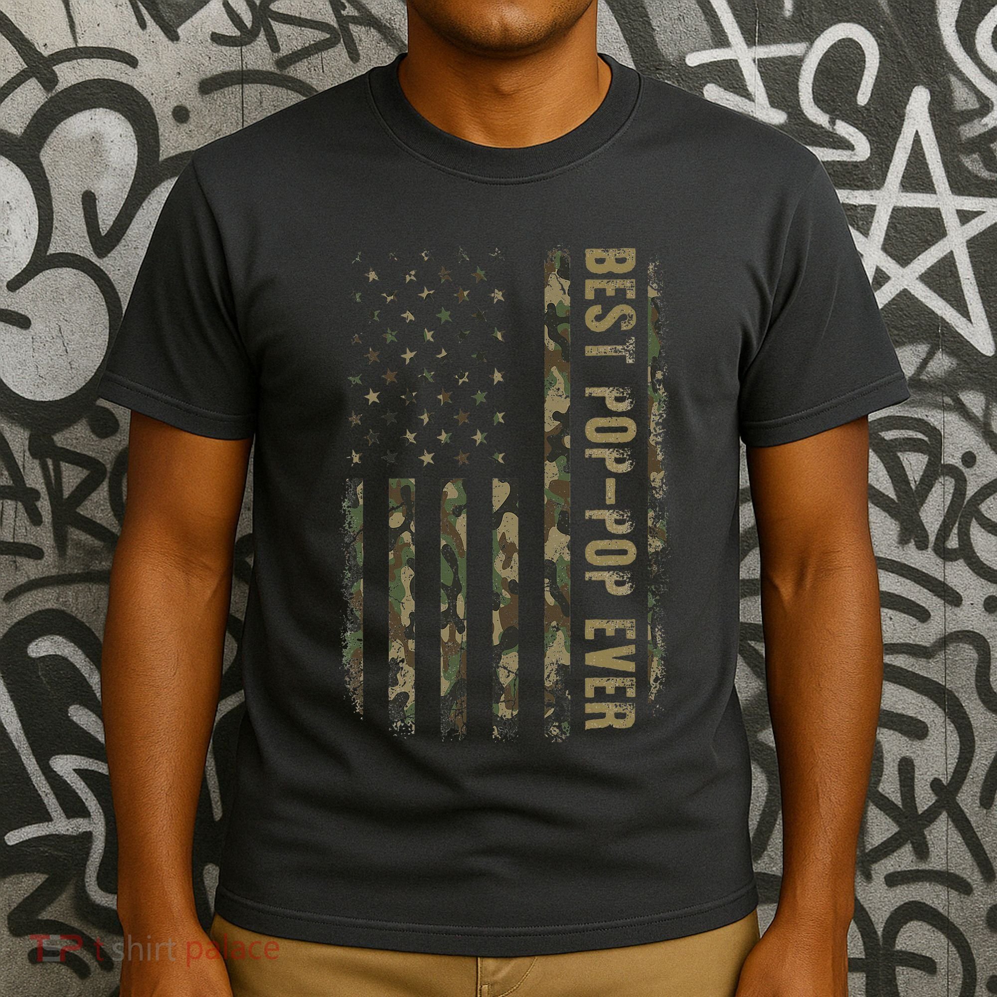 Best Pop Pop Ever Camouflage American Flag FatherS Day T-Shirt