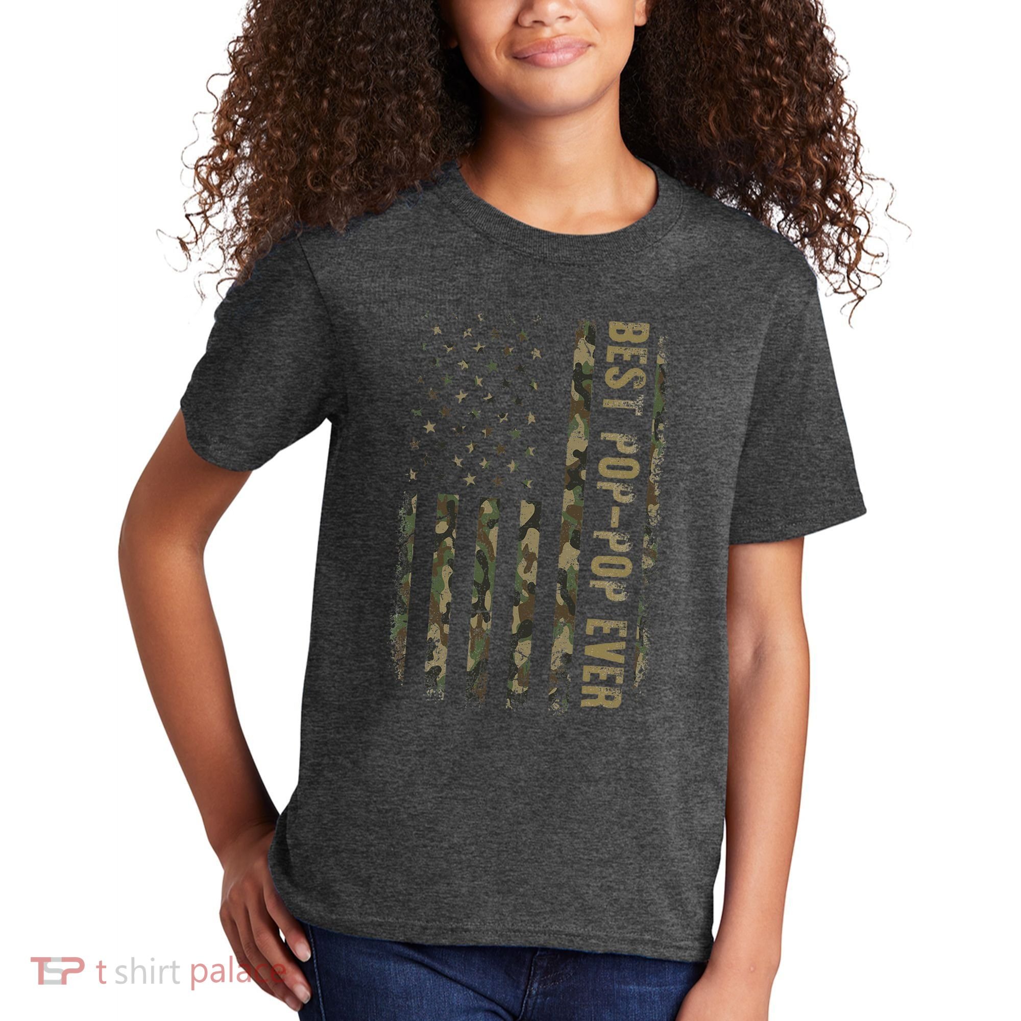 Best Pop Pop Ever Camouflage American Flag FatherS Day Kids T-Shirt