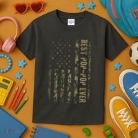 Best Pop Pop Ever Camouflage American Flag FatherS Day Kids T-Shirt thumb 3