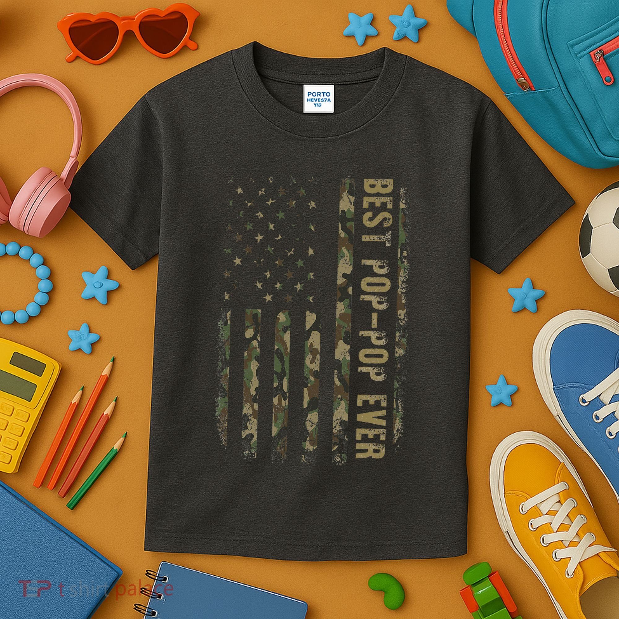 Best Pop Pop Ever Camouflage American Flag FatherS Day Kids T-Shirt