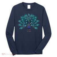 Blue Peacock Print Teal Feathers Bird Lover Men Women Gifts Long Sleeve Shirt thumb 0