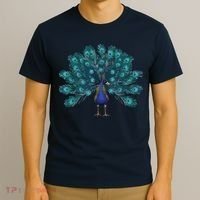 Blue Peacock Print Teal Feathers Bird Lover Men Women Gifts T-Shirt thumb 3