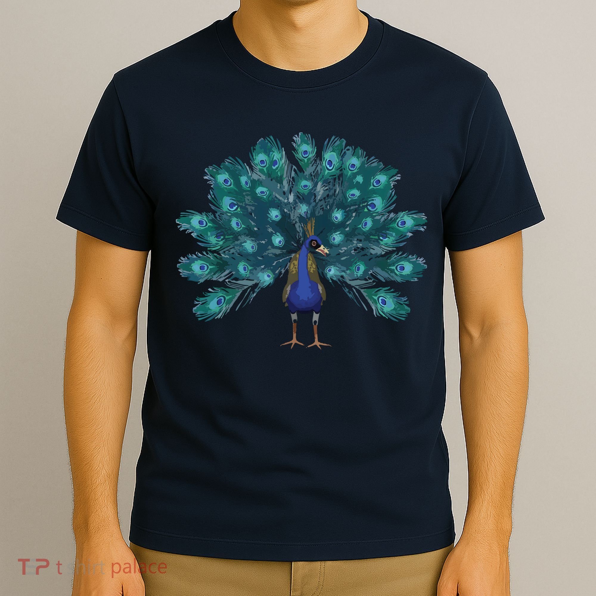 Blue Peacock Print Teal Feathers Bird Lover Men Women Gifts T-Shirt