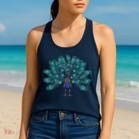 Blue Peacock Print Teal Feathers Bird Lover Men Women Gifts Women's Tank Top thumb 2
