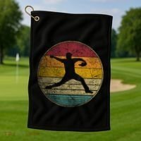 Baseball Pitcher Pitching Ball Glove Retro 70s 80s 90s Gift Golf Towel thumb 1
