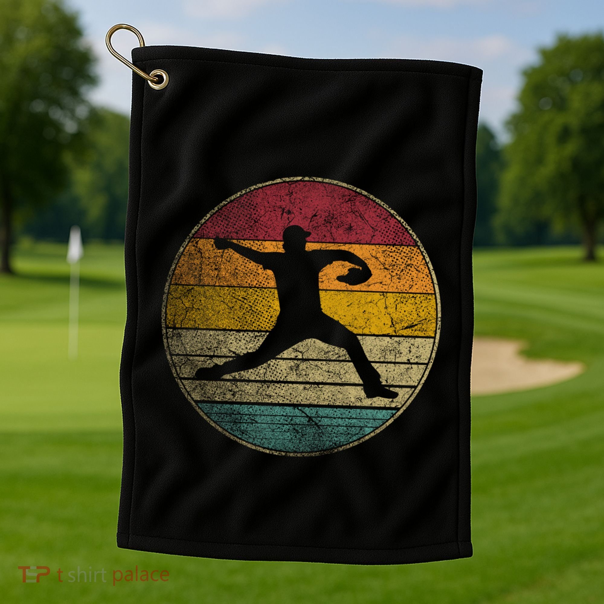 Baseball Pitcher Pitching Ball Glove Retro 70s 80s 90s Gift Golf Towel