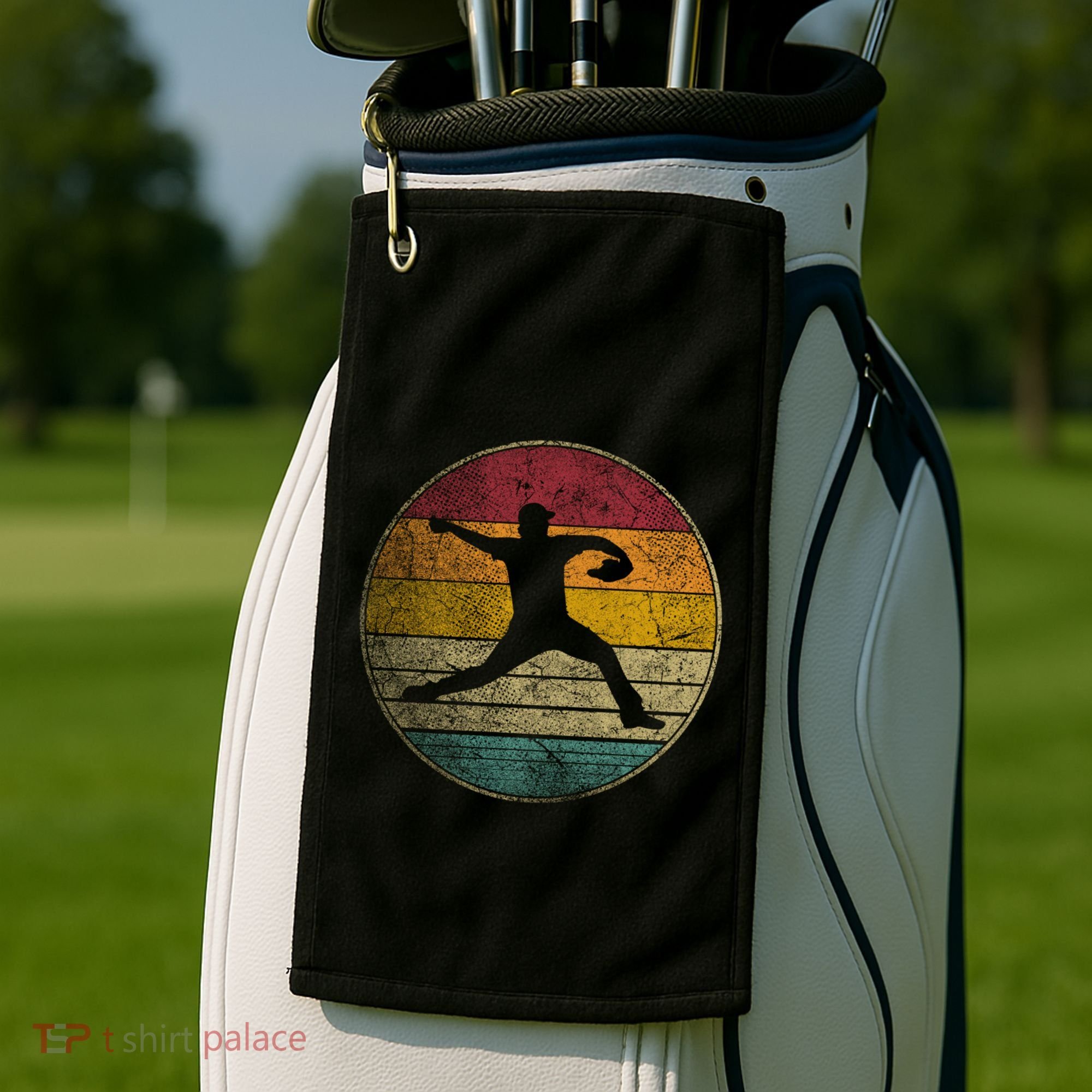 Baseball Pitcher Pitching Ball Glove Retro 70s 80s 90s Gift Golf Towel