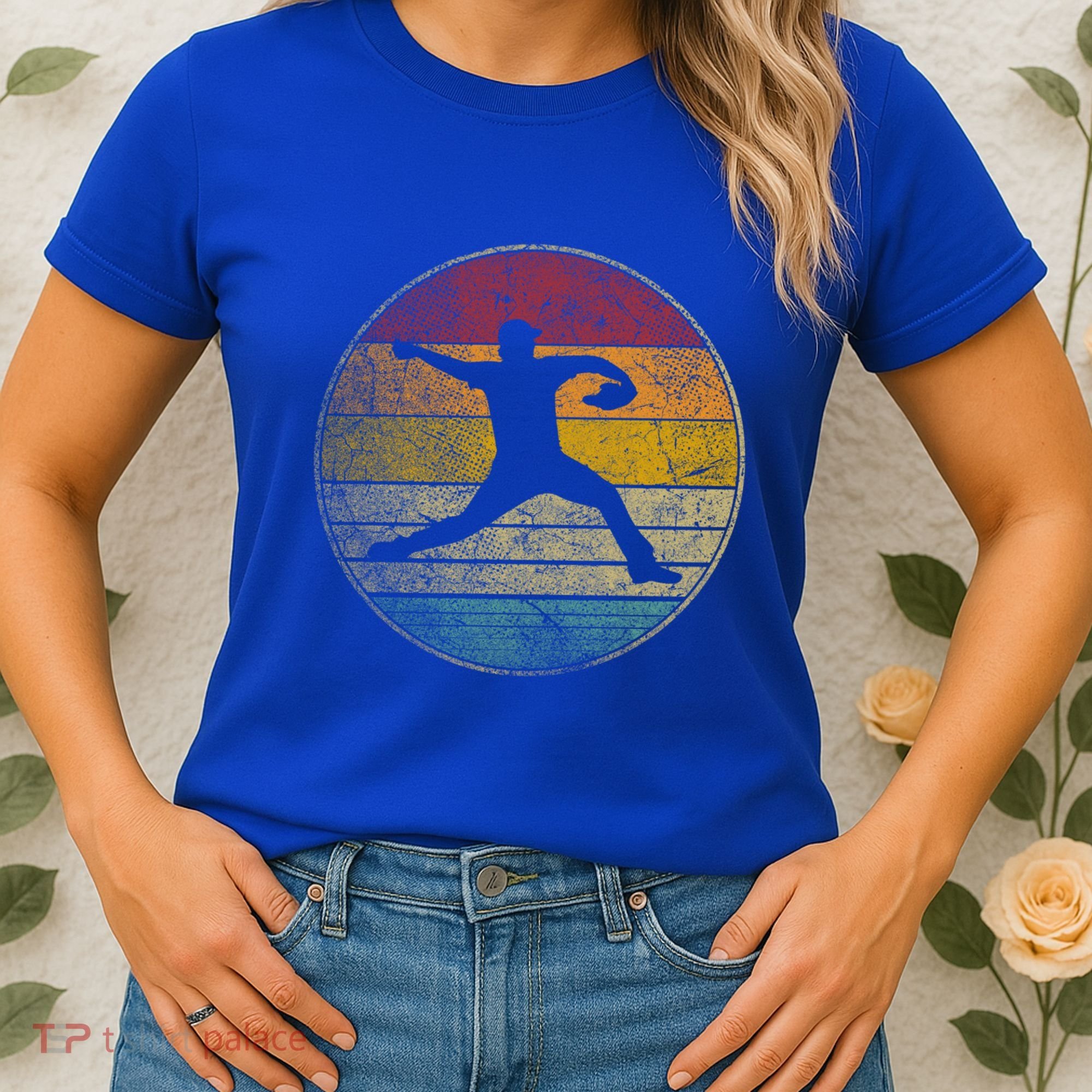 Baseball Pitcher Pitching Ball Glove Retro 70s 80s 90s Gift Women's T-Shirt