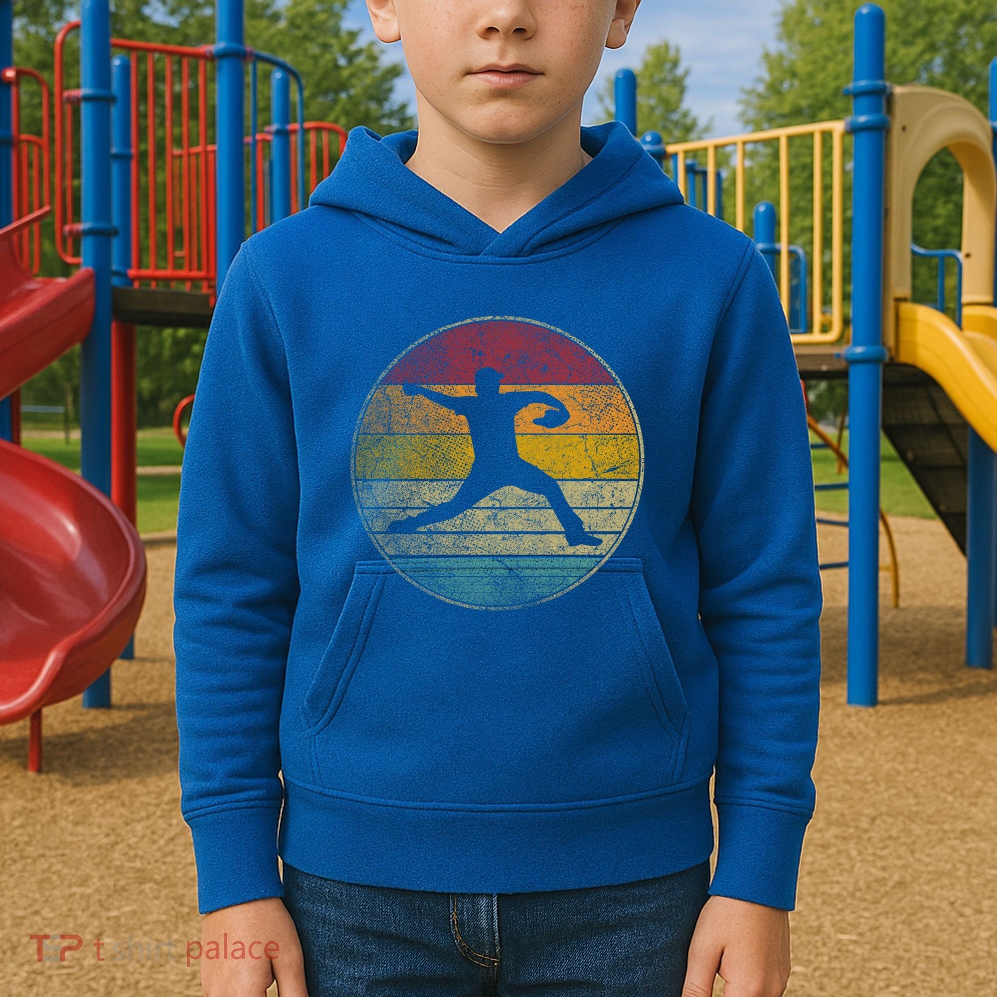 Baseball Pitcher Pitching Ball Glove Retro 70s 80s 90s Gift Kids Hoodie