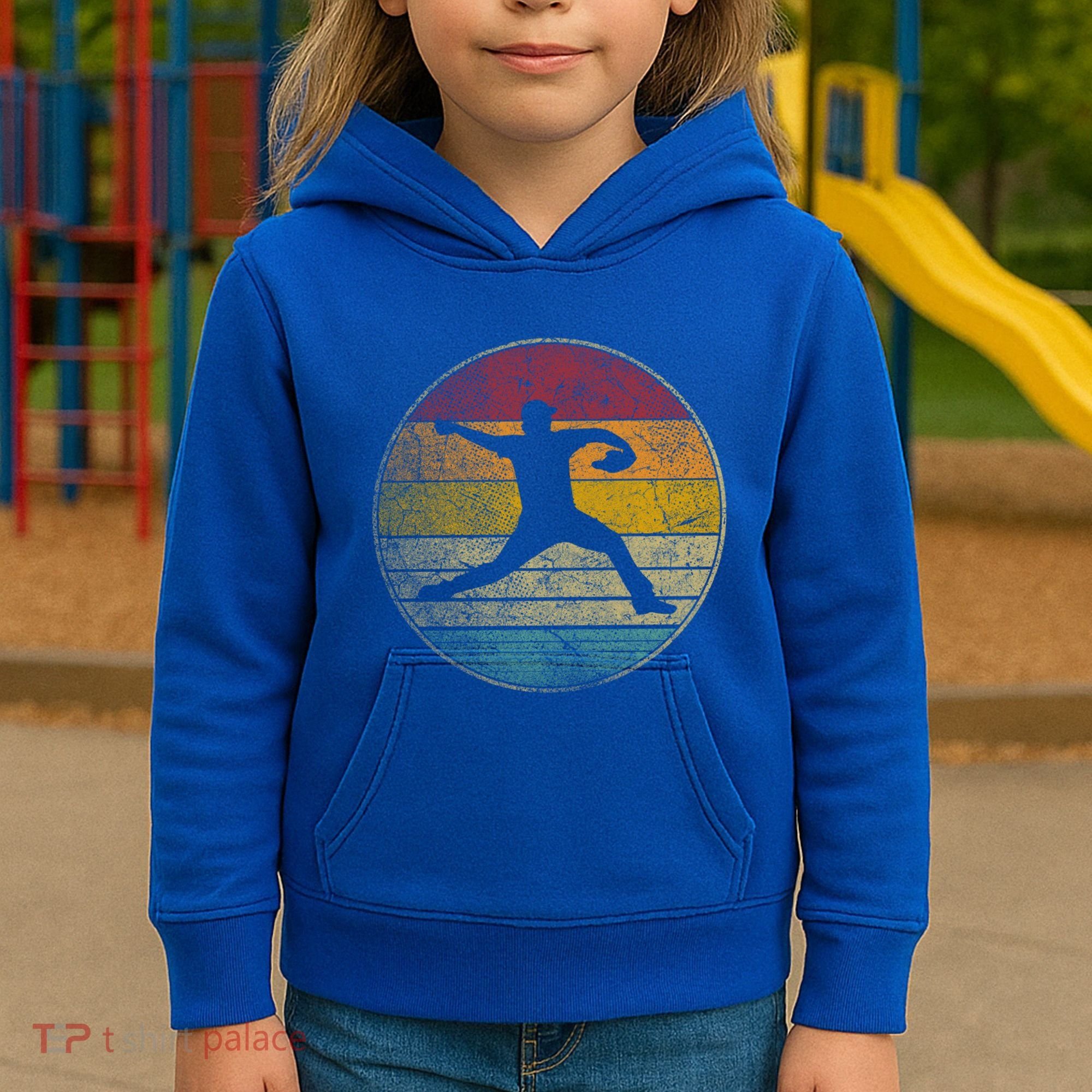 Baseball Pitcher Pitching Ball Glove Retro 70s 80s 90s Gift Kids Hoodie