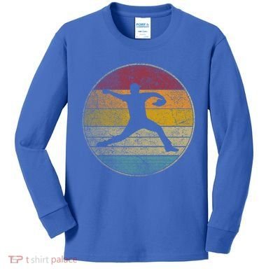 Baseball Pitcher Pitching Ball Glove Retro 70s 80s 90s Gift Kids Long Sleeve Shirt