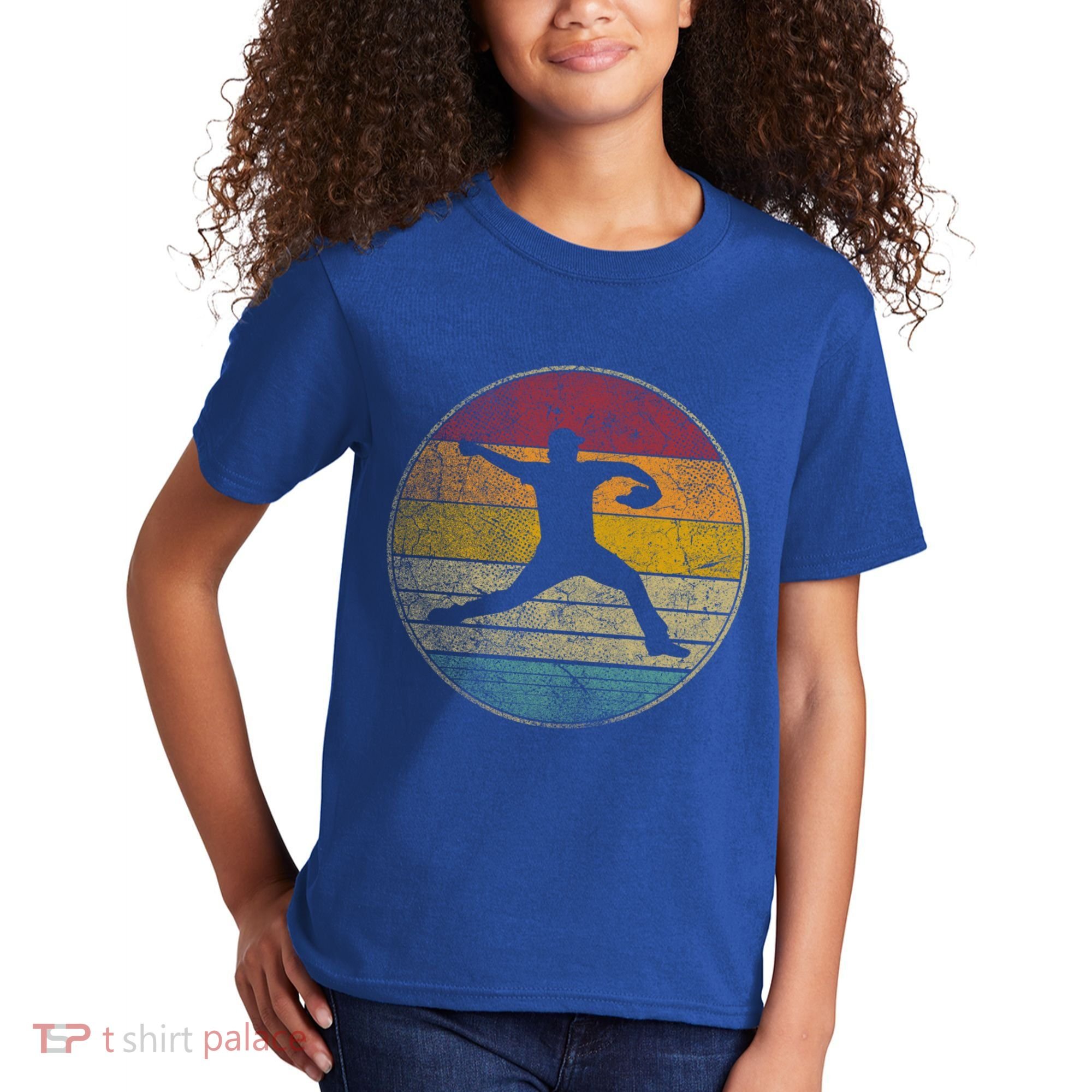 Baseball Pitcher Pitching Ball Glove Retro 70s 80s 90s Gift Kids T-Shirt