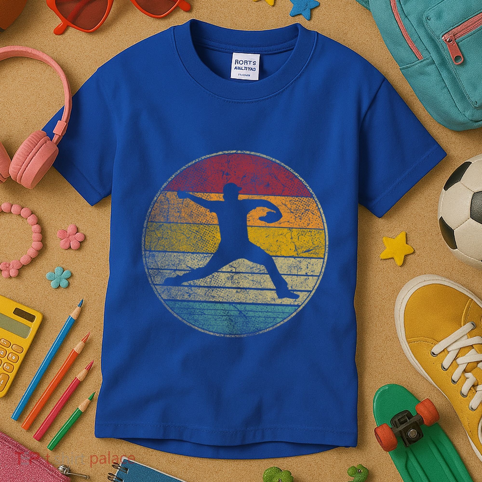 Baseball Pitcher Pitching Ball Glove Retro 70s 80s 90s Gift Kids T-Shirt