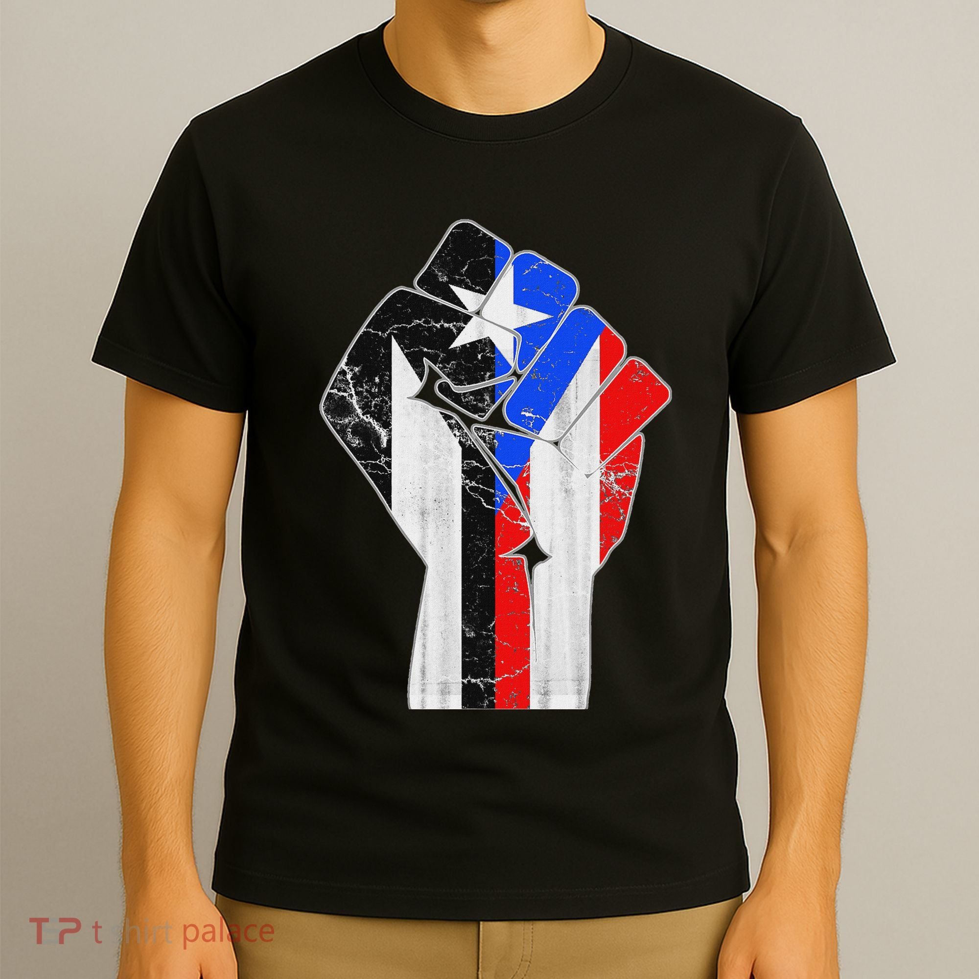 Black Puerto Rico Flag Fist With Boricua Flag Resiste Taino T-Shirt