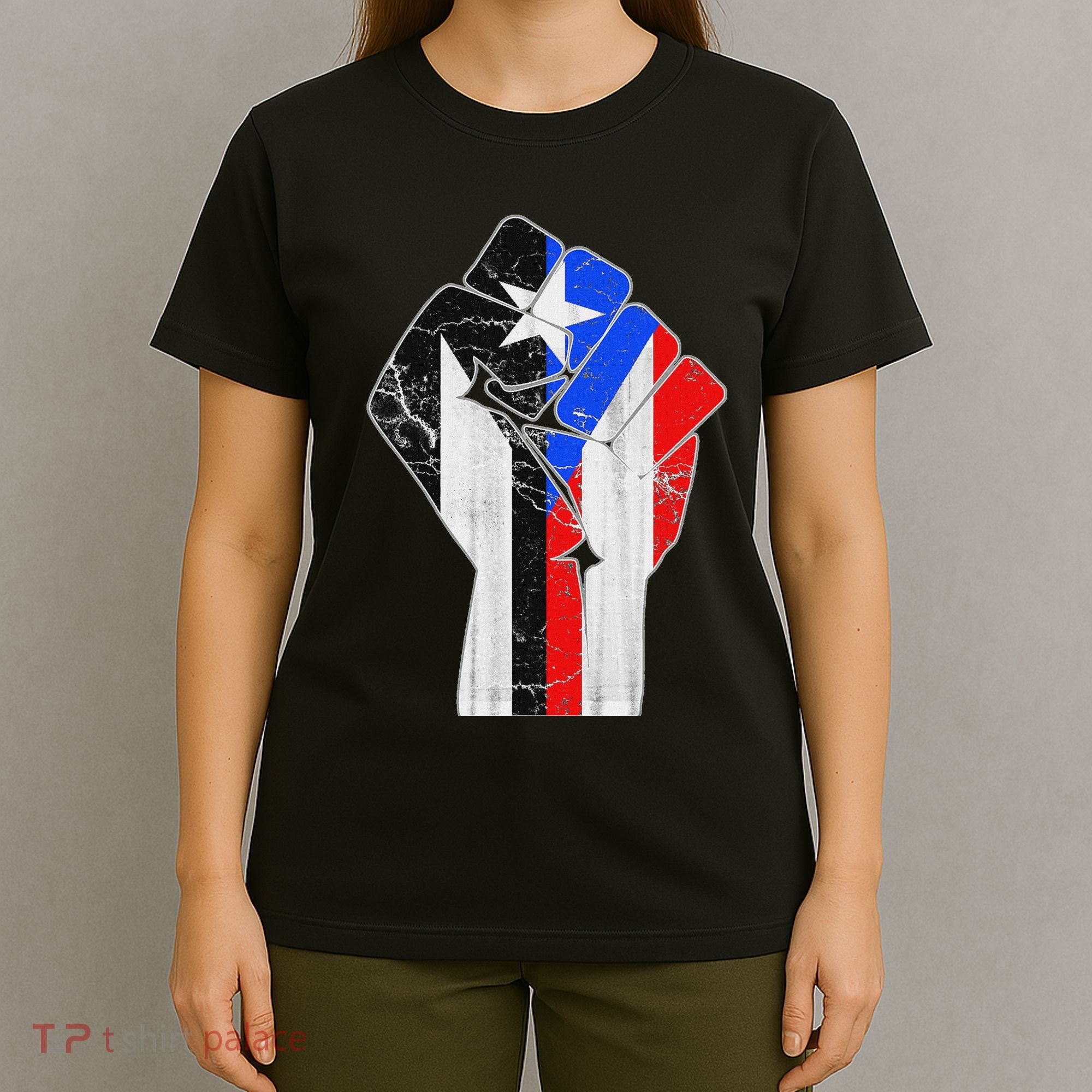 Black Puerto Rico Flag Fist With Boricua Flag Resiste Taino T-Shirt