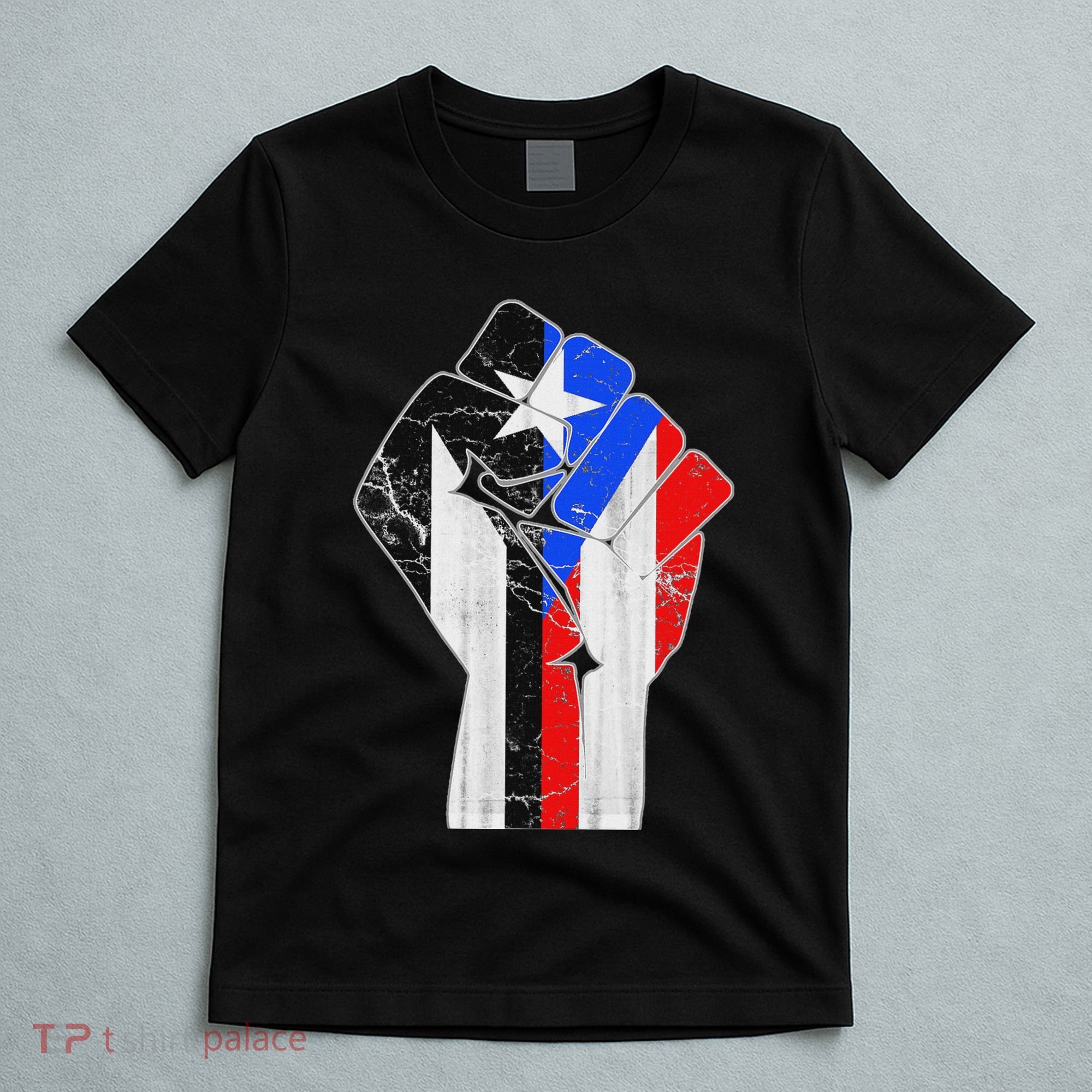 Black Puerto Rico Flag Fist With Boricua Flag Resiste Taino T-Shirt