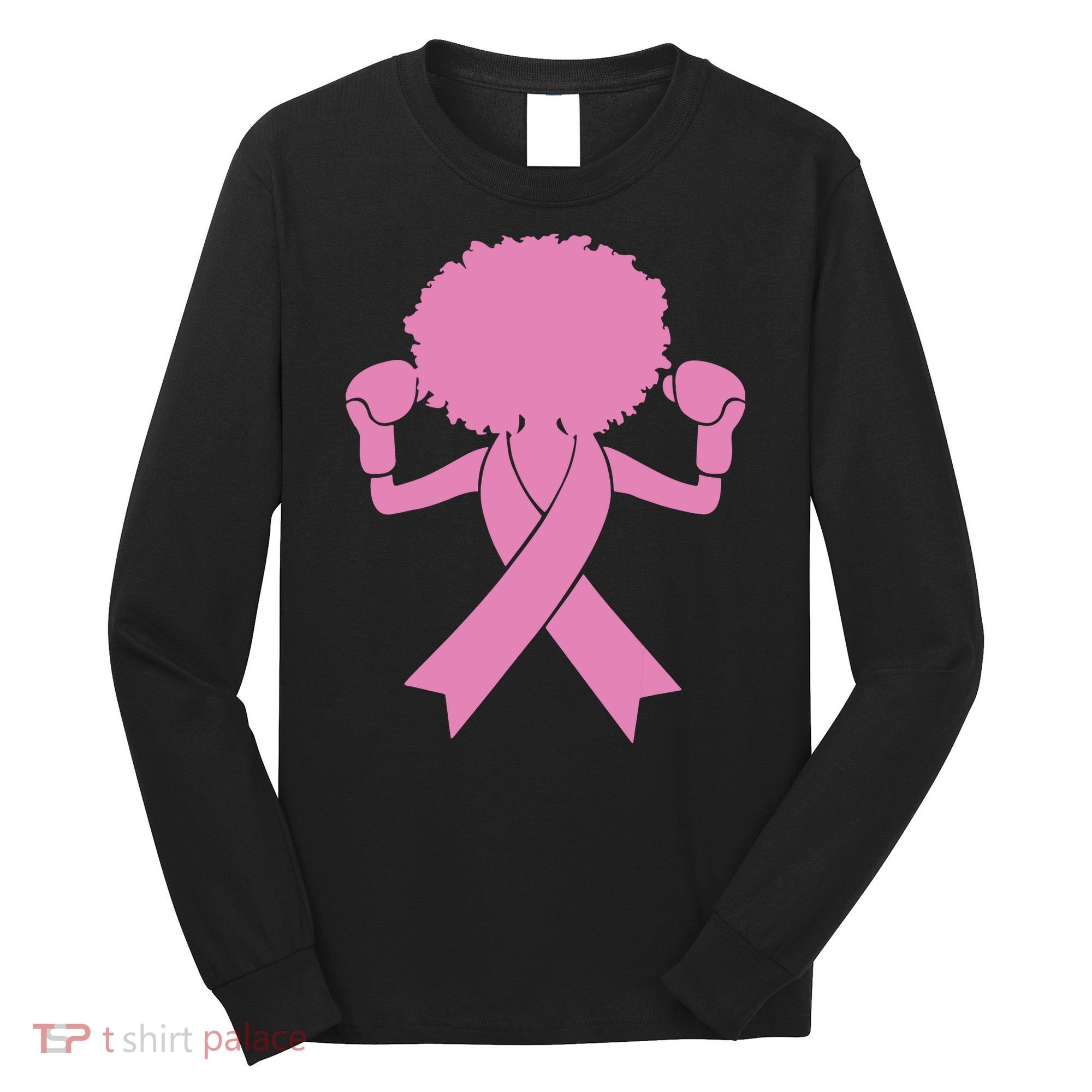 Boxing Pink Ribbon African American Breast Cancer Long Sleeve Shirt