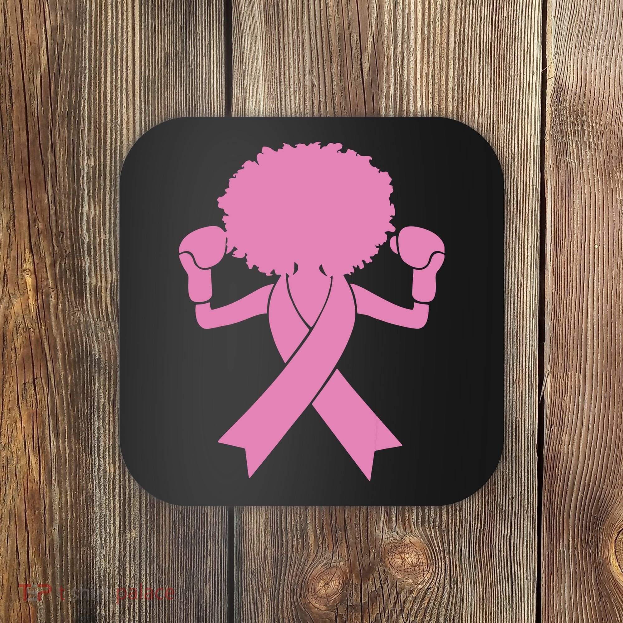 Boxing Pink Ribbon African American Breast Cancer Coaster