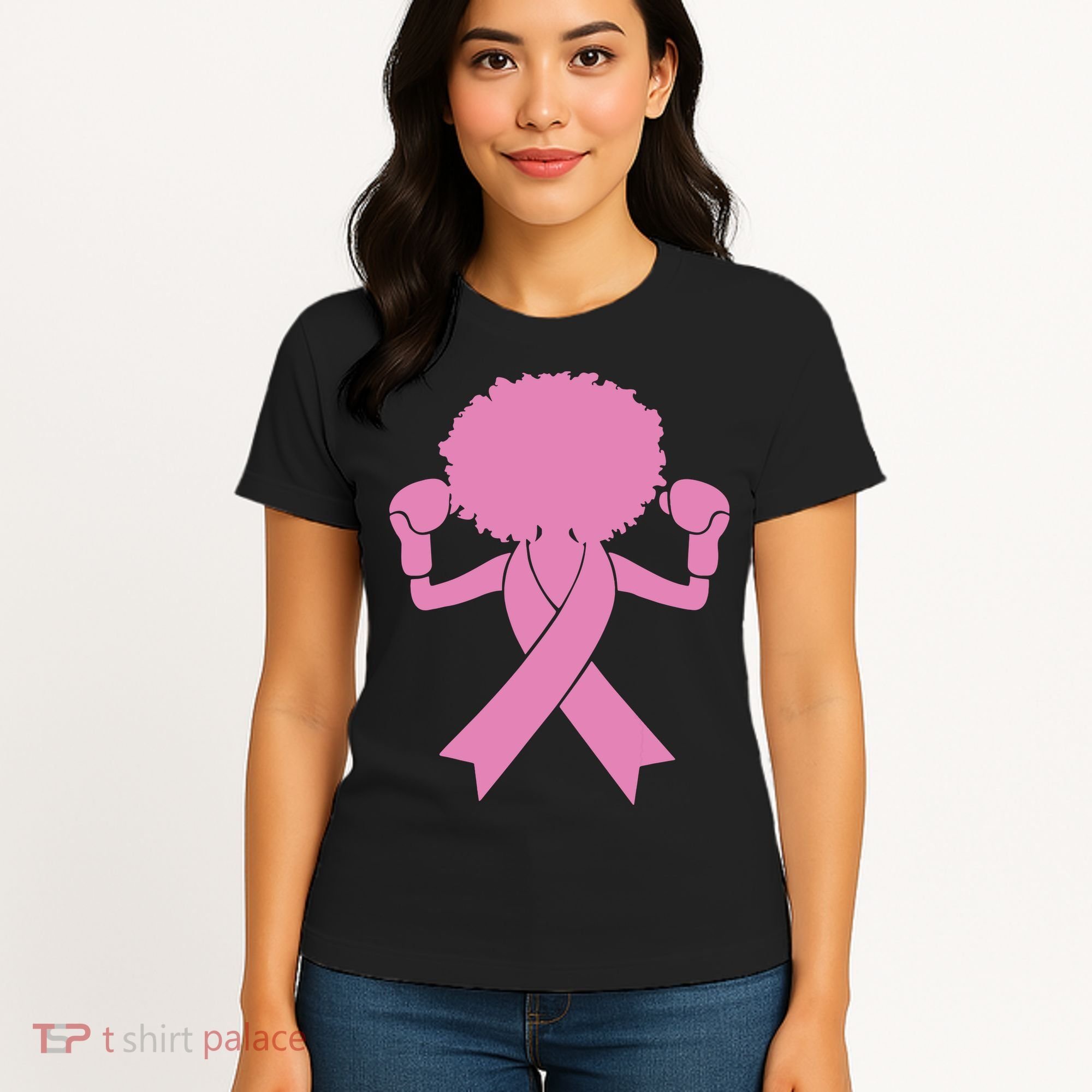 Boxing Pink Ribbon African American Breast Cancer Women's T-Shirt
