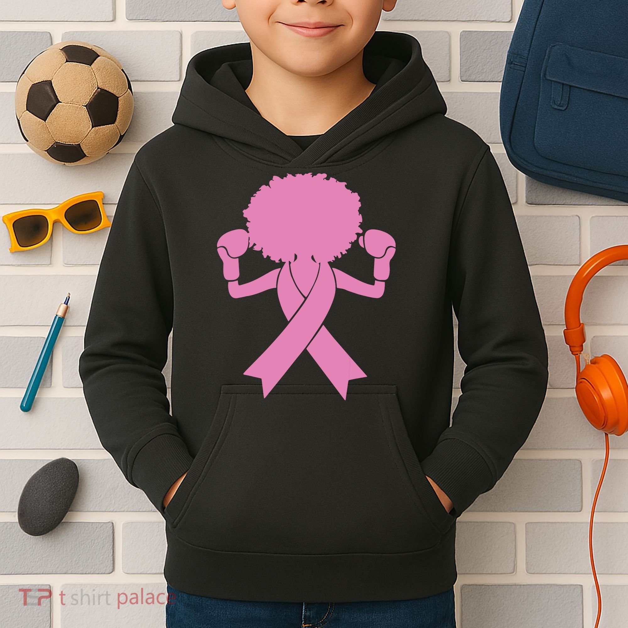 Boxing Pink Ribbon African American Breast Cancer Kids Hoodie