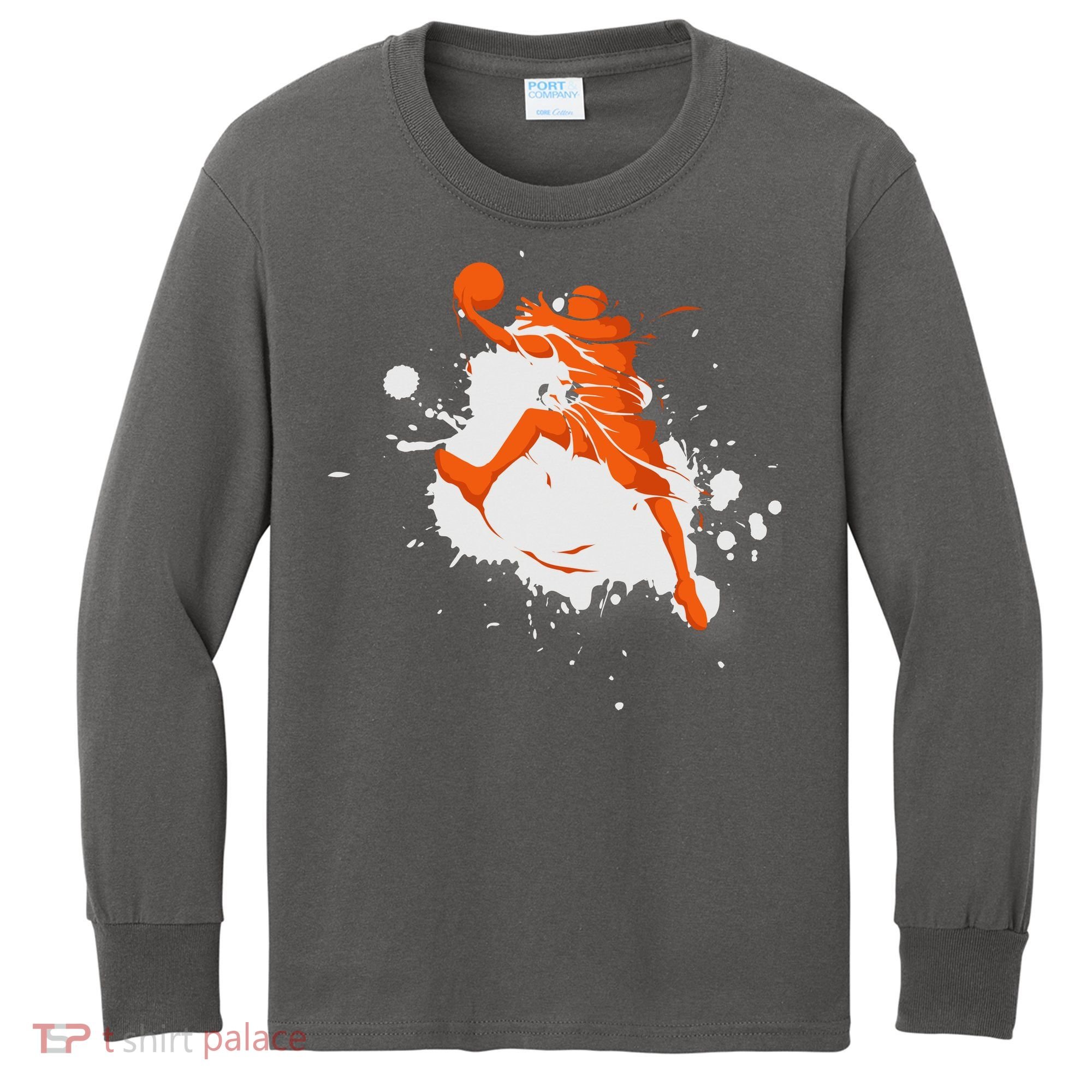 Basketball Player Slam Dunk Splash Kids Long Sleeve Shirt