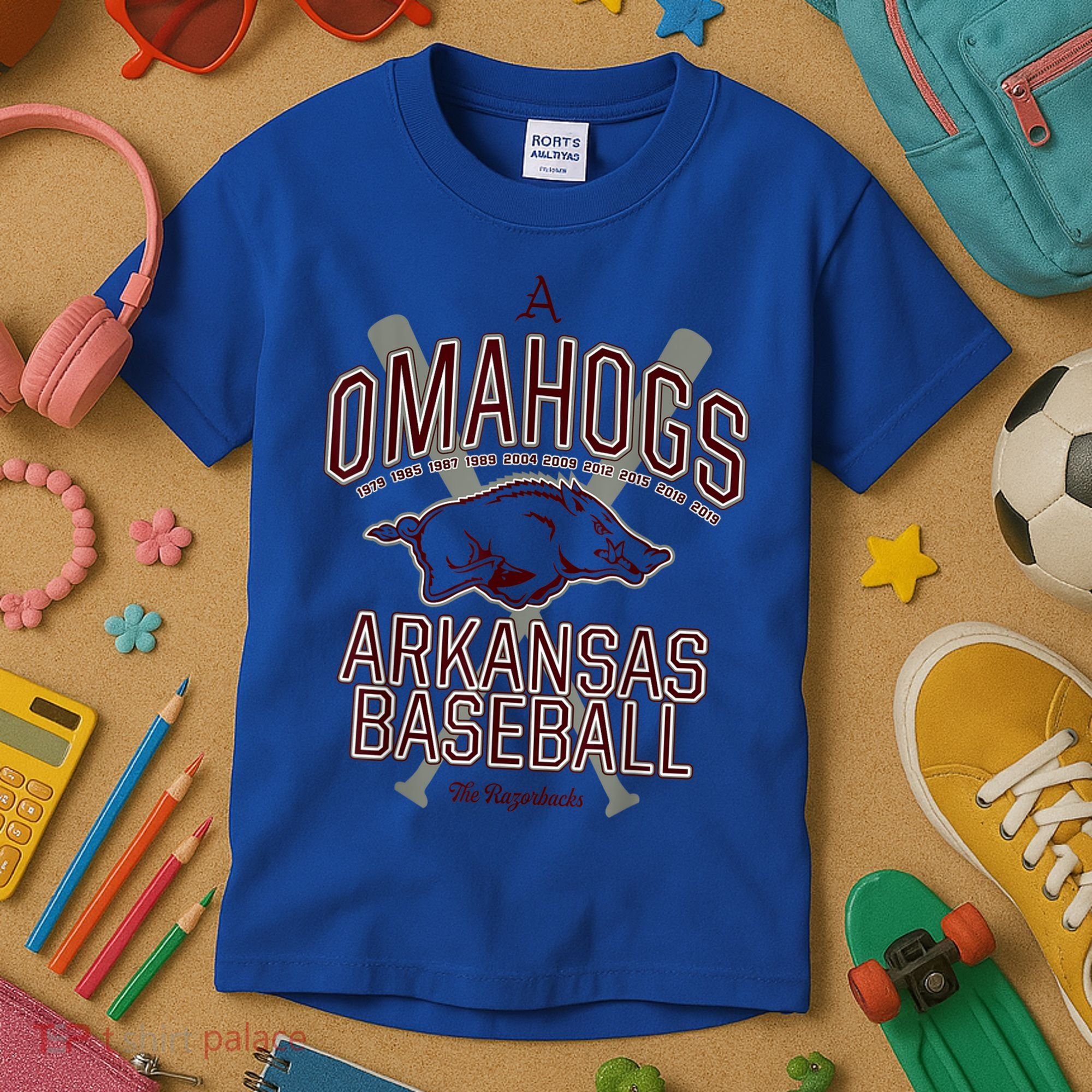 Baseball Pig Shirt Arkansas Fan Omahogs Kids T-Shirt