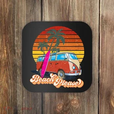 Beach Please Sunset Vintage Coaster
