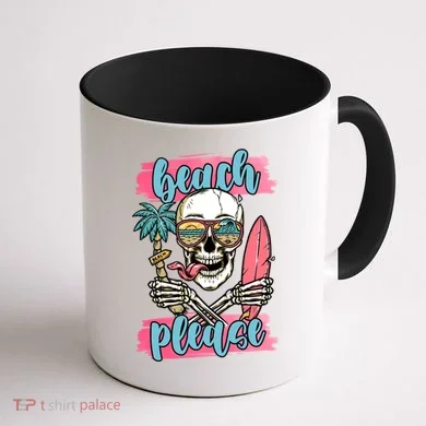 Beach Please Skeleton Vacation Funny Coffee Mug back