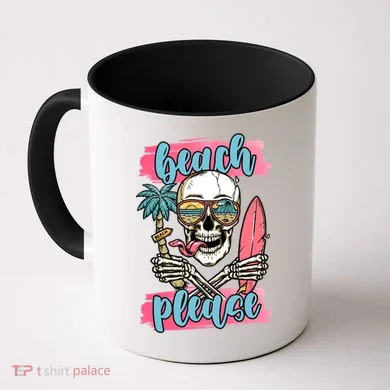 Beach Please Skeleton Vacation Funny Coffee Mug