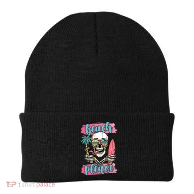 Beach Please Skeleton Vacation Funny Beanie
