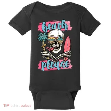 Beach Please Skeleton Vacation Funny Baby Bodysuit
