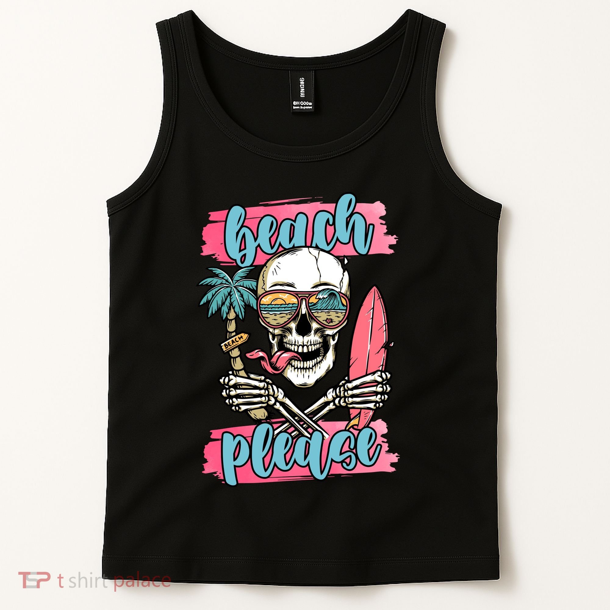 Beach Please Skeleton Vacation Funny Tank Top