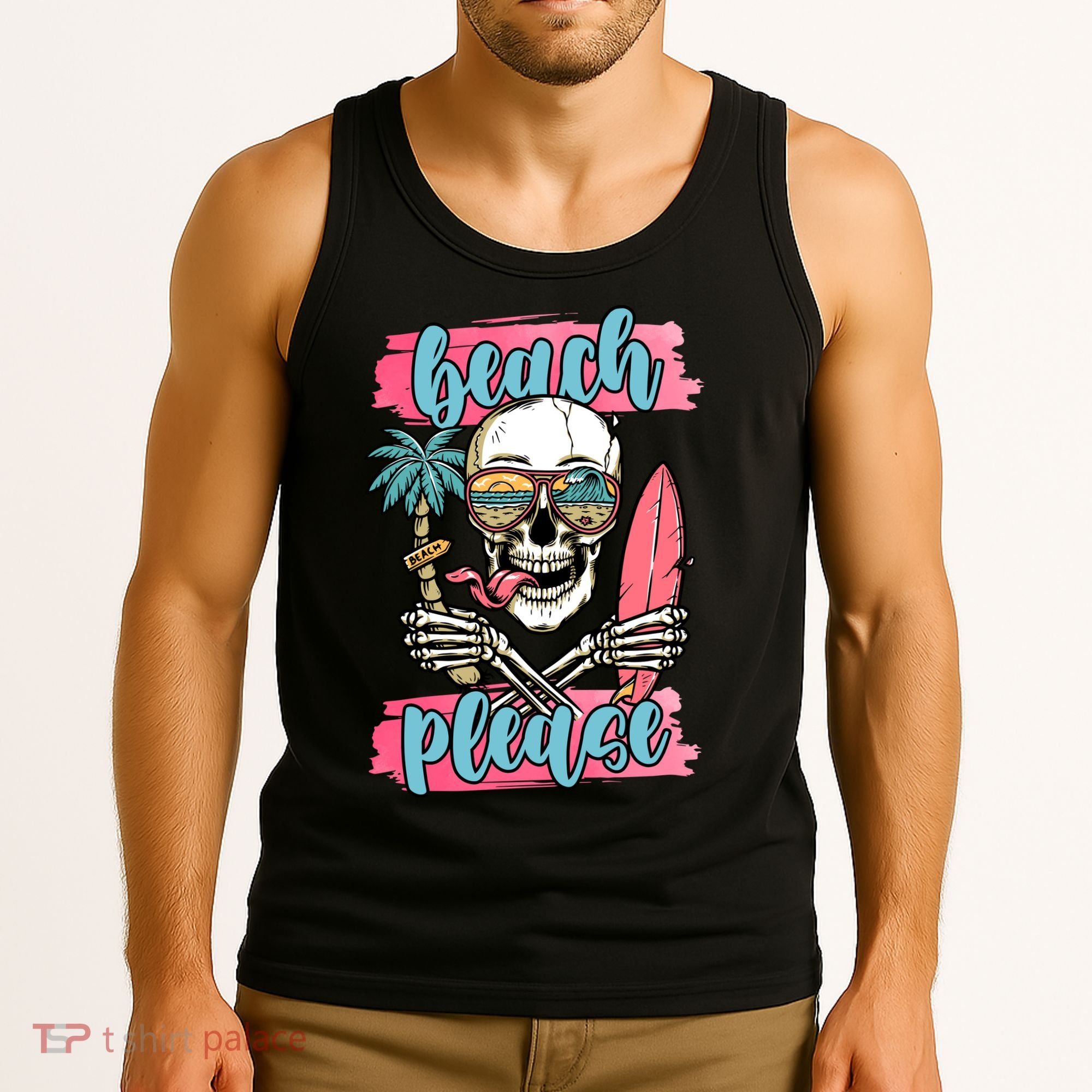 Beach Please Skeleton Vacation Funny Tank Top
