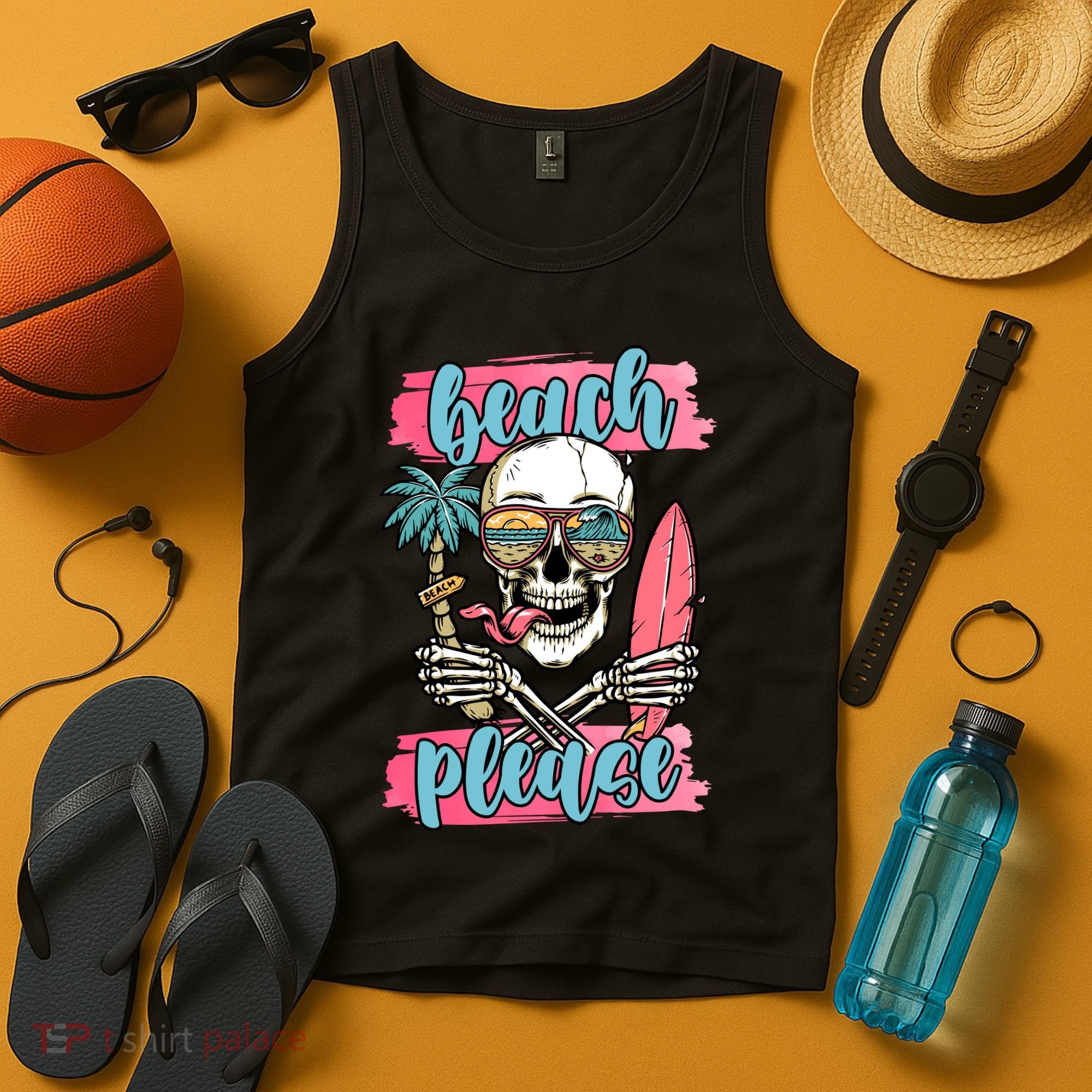 Beach Please Skeleton Vacation Funny Tank Top