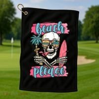 Beach Please Skeleton Vacation Funny Golf Towel thumb 1