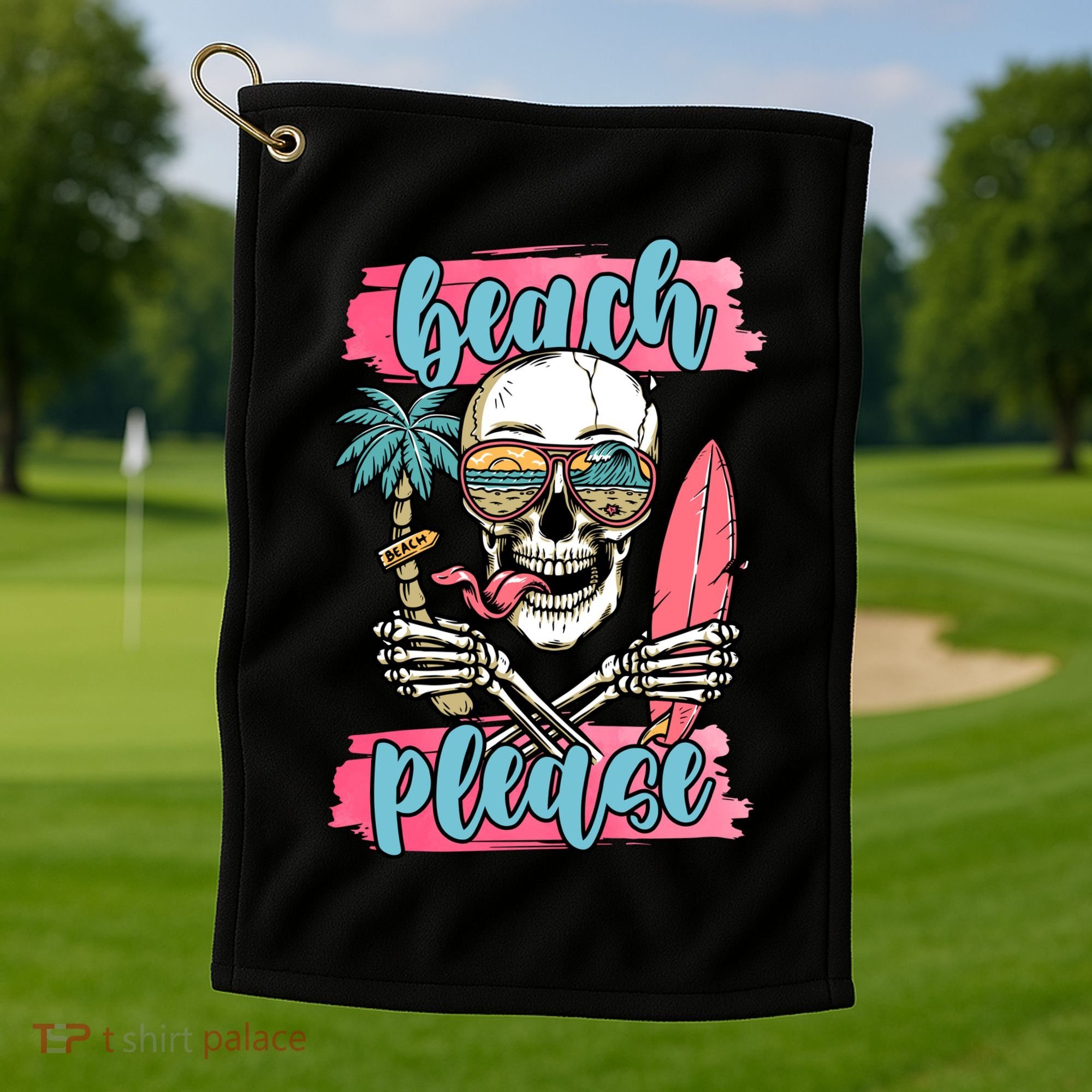 Beach Please Skeleton Vacation Funny Golf Towel