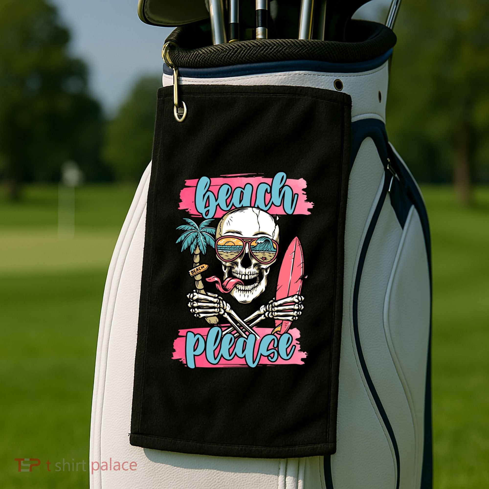 Beach Please Skeleton Vacation Funny Golf Towel