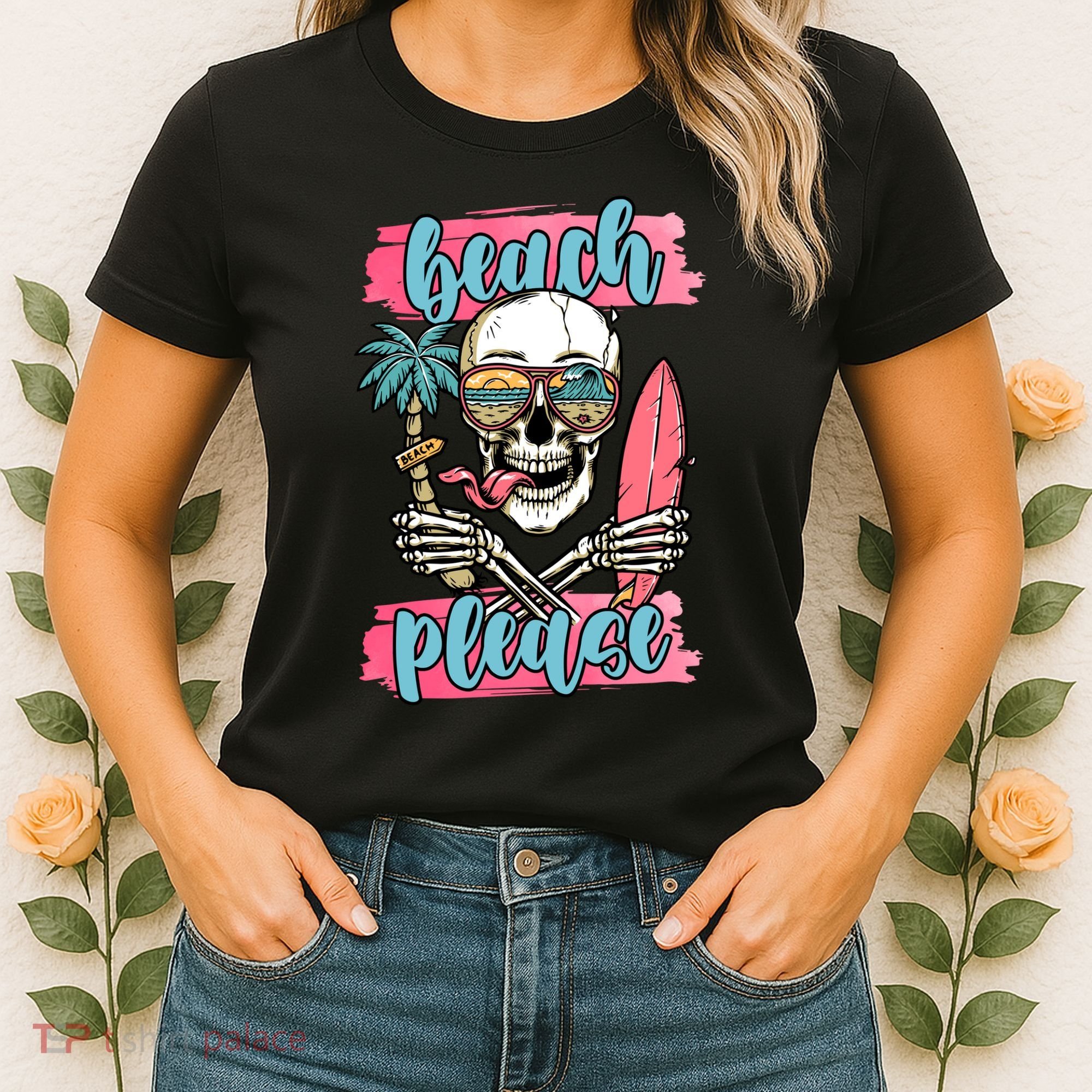 Beach Please Skeleton Vacation Funny Women's T-Shirt