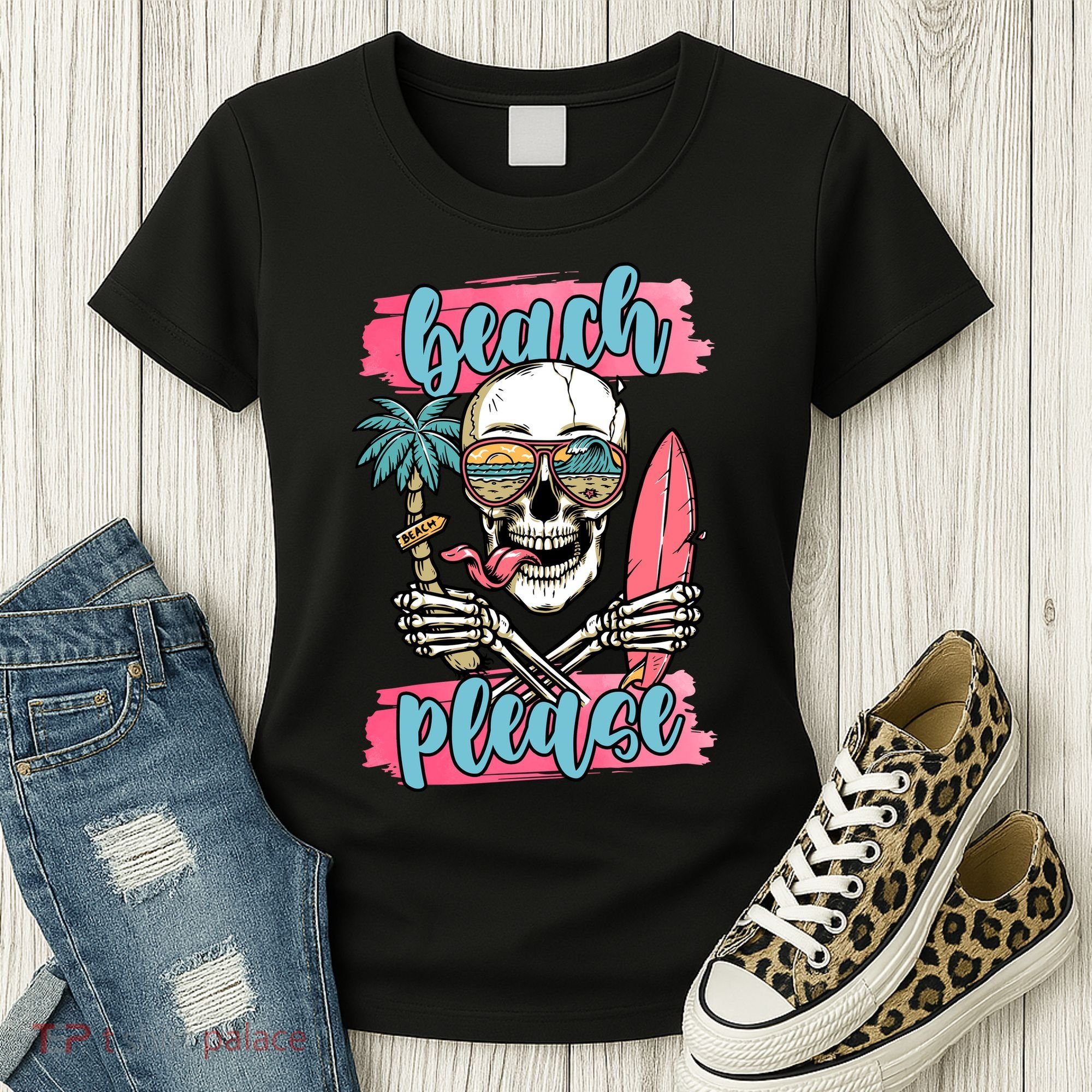 Beach Please Skeleton Vacation Funny Women's T-Shirt