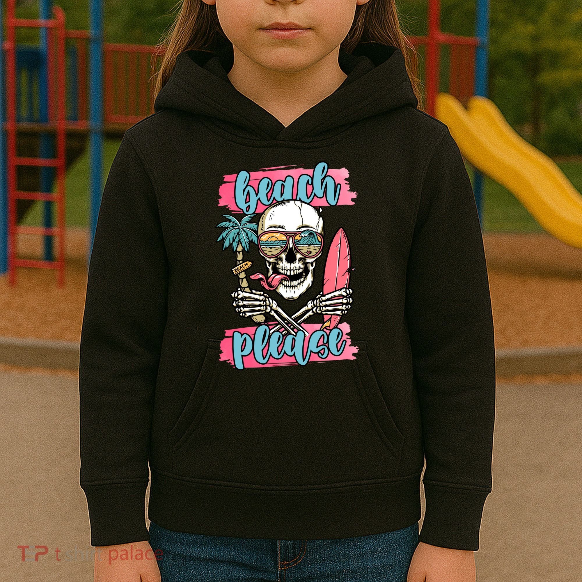 Beach Please Skeleton Vacation Funny Kids Hoodie