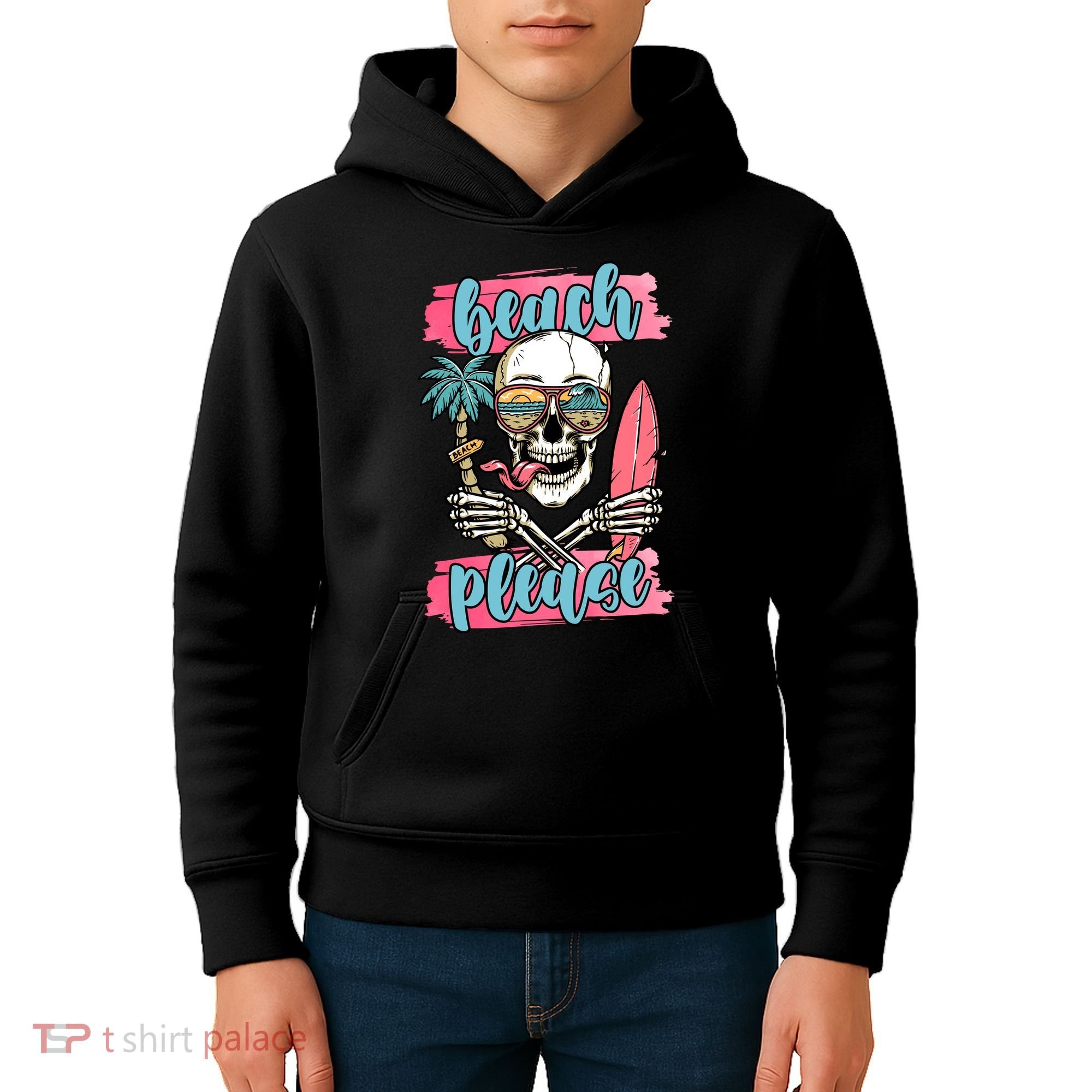 Beach Please Skeleton Vacation Funny Kids Hoodie