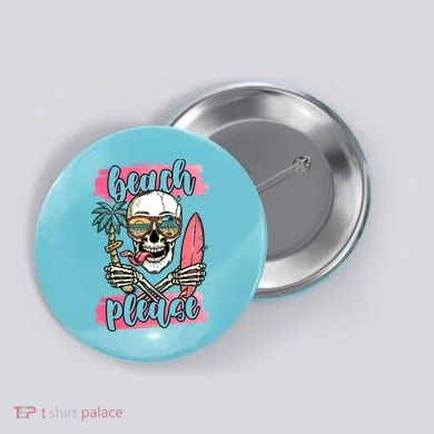 Beach Please Skeleton Vacation Funny Button